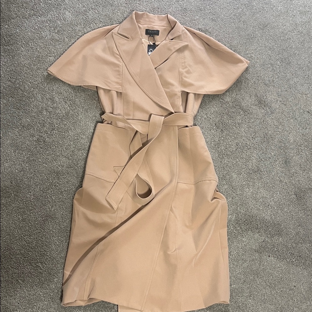 Gracia NWT Cape Coat Dress Belted Wrap Camel Size L